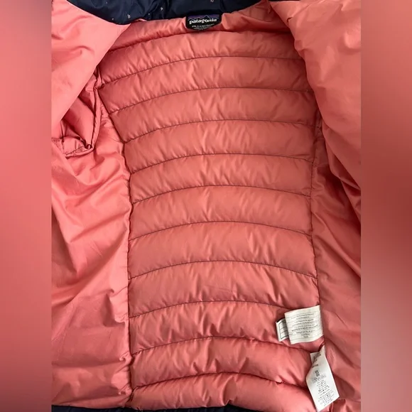 Patagonia Girls Down Jacket XXL 16-18 Great Conditions,navy w pink stars,Minty!! - Picture 8 of 12